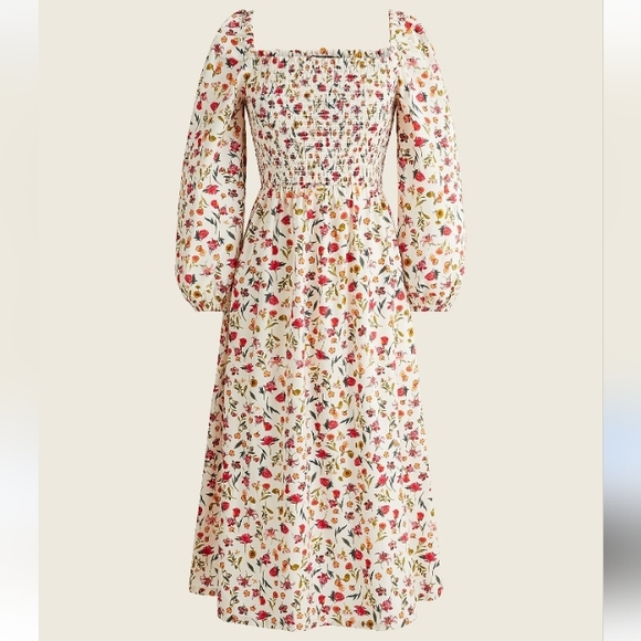 J. Crew Dresses & Skirts - J. Crew Smocked Puff Sleeve Poplin Midi Dress In Vintage Floral S